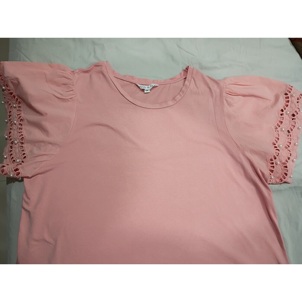 Kiss And Fly Sz 2X Pink Crew Neck Chic Puff Sleeve